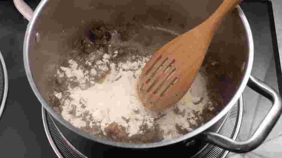 Vegan Mushroom Soup Recipe: Next, stir in the chickpea flour to make a roux.