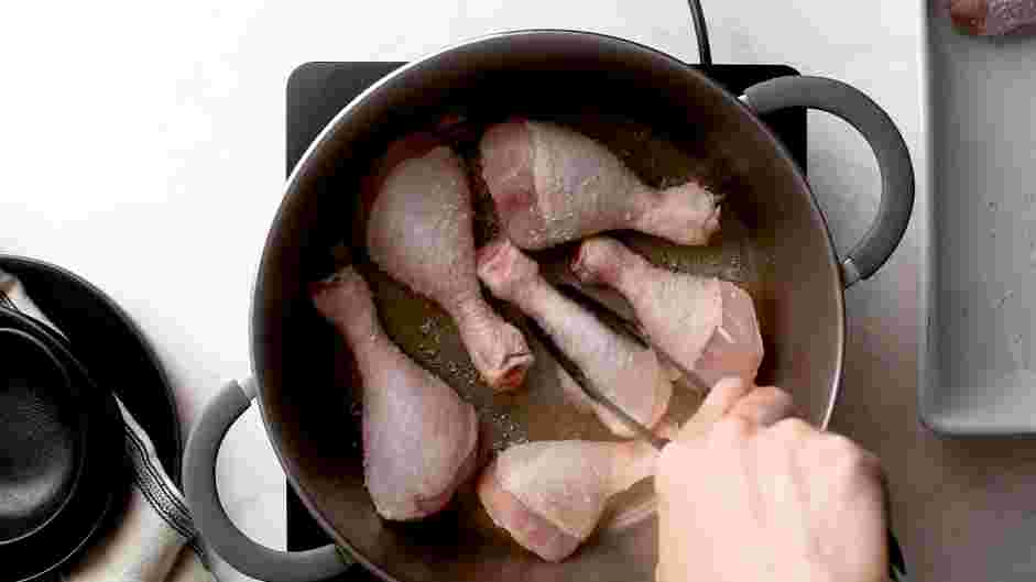 Estofado de Pollo Recipe: Place the chicken legs into the pot skin-side down and brown well on the one side.