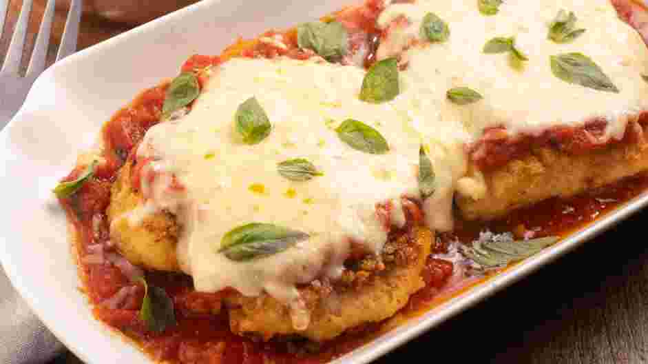 Keto Chicken Parmesan Recipe: Bake in the oven until the cheese is melted and the chicken is cooked through, about 5-15 minutes, depending on the size of chicken.