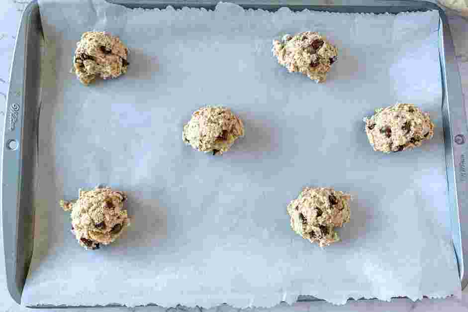 Vegan Oatmeal Chocolate Chip Cookies Recipe: Using a cookie scoop, spoon the dough onto the baking sheet.