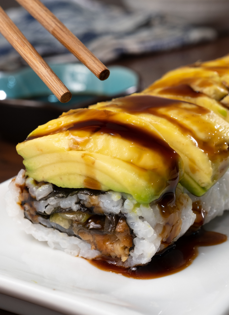 Easy Caterpillar Roll Recipe: Slice each sushi roll into six pieces and transfer to a serving platter.