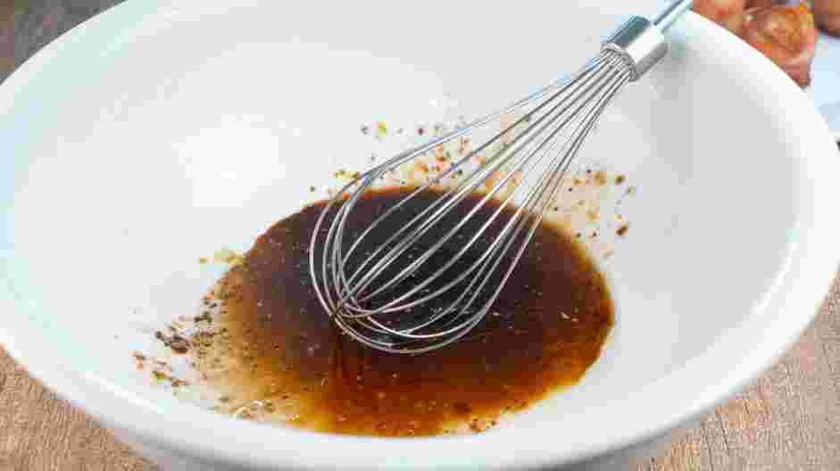 Bacon Roses Recipe: In a small bowl whisk in bacon drippings, maple syrup, balsamic vinegar, black pepper and salt.