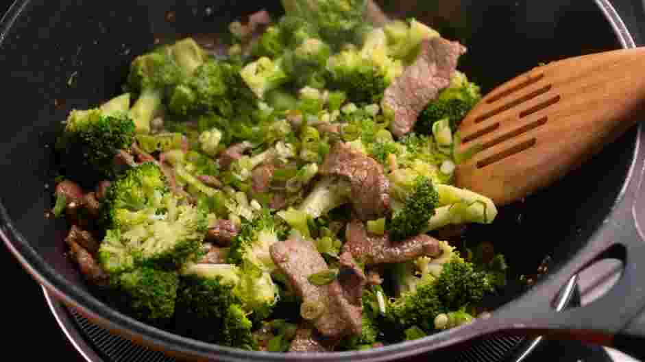 Keto Beef and Broccoli Recipe: Add the scallions and sesame oil and cook together for 2 more minutes.