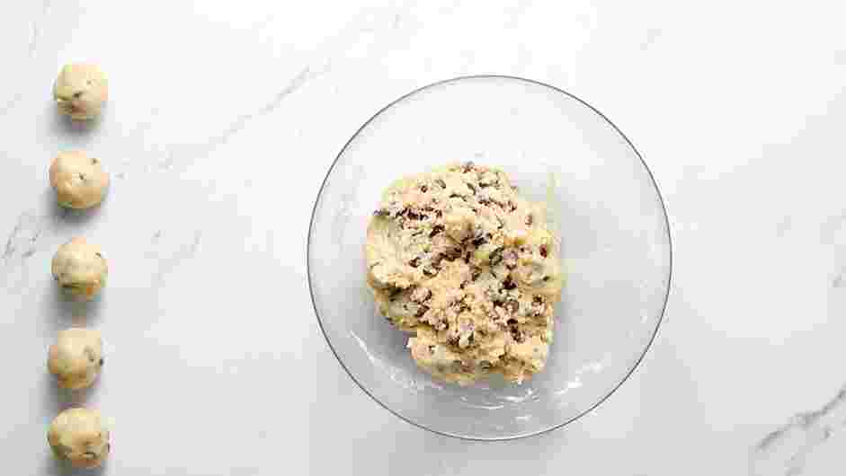 Cookie Dough Bites Recipe: Scoop out approximately one tablespoon of dough and roll into balls, creating cookie dough bites.