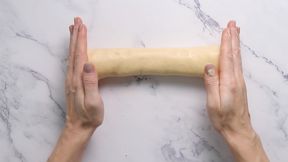 Vegan Sugar Cookies Recipe: Roll the dough into a log that is two-inches in diameter.