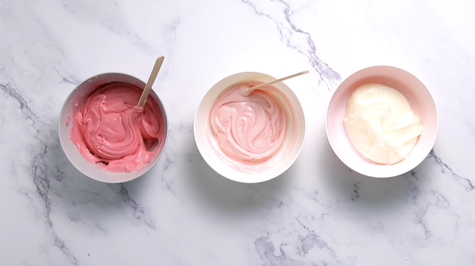 Vegan Sugar Cookies Recipe: Divide the frosting into three bowls to create three different colors.