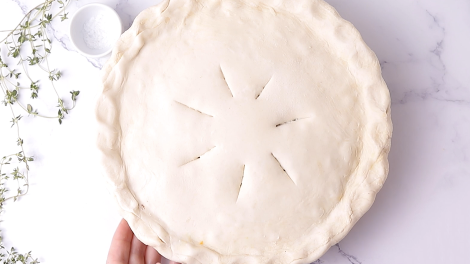 Vegan Pot Pie Recipe: With a paring knife, gently cut vents into the top of the dough.