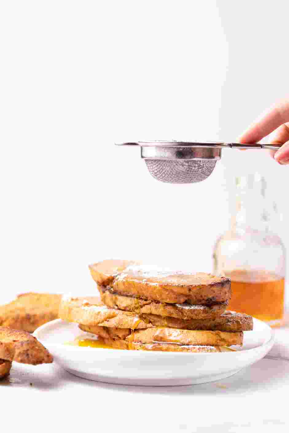 Sourdough French Toast Recipe: Serve immediately with powdered sugar or maple syrup.