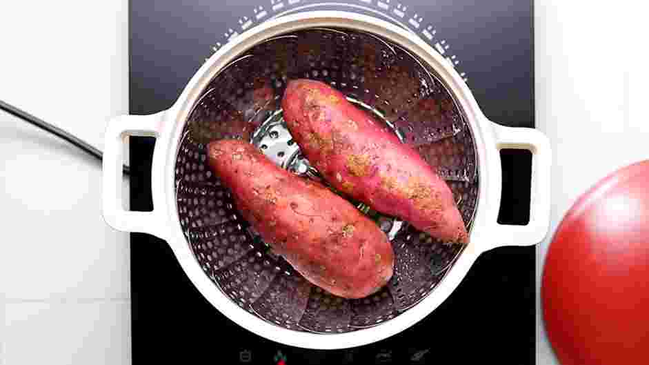 Brown Sugar Sweet Potatoes Recipe: In a large pot with a steamer basket, steam the sweet potatoes for 20 minutes.