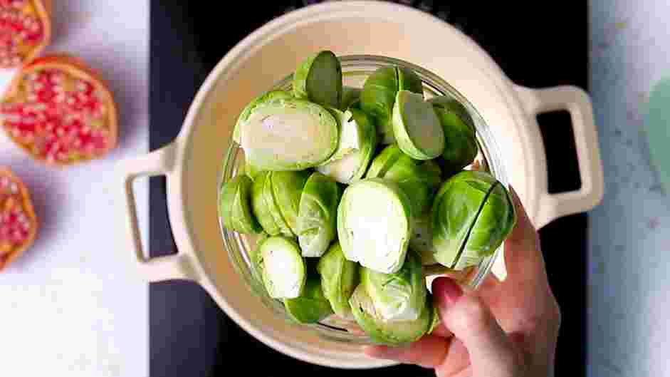 Sauteed Brussels Sprouts Recipe: Heat a skillet over high heat with olive or coconut oil.