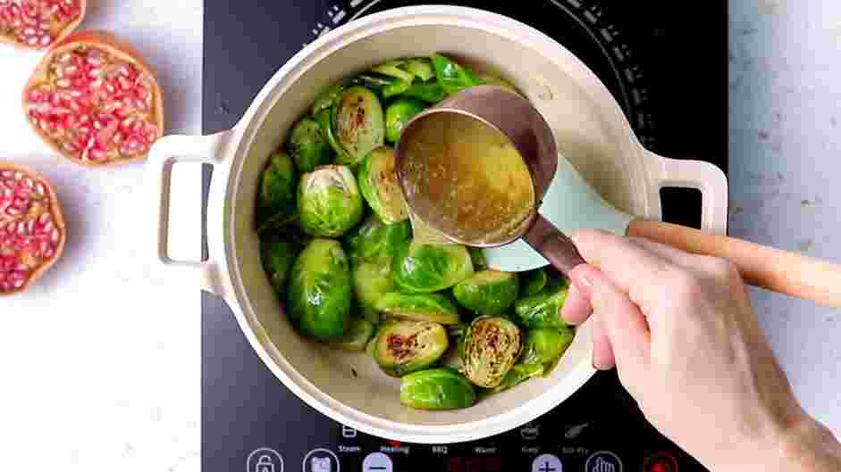 Sauteed Brussels Sprouts Recipe: Add in the vegetable stock and cook.