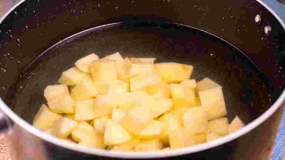 Japanese Potato Salad Recipe: In a pot, cover potatoes in cold water and bring to a boil.