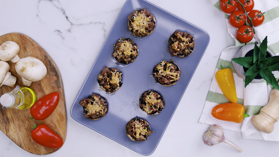 Keto Stuffed Mushrooms Recipe: Bake the mushrooms in a baking dish for about 15-20 minutes, until the mushrooms are fork-tender.