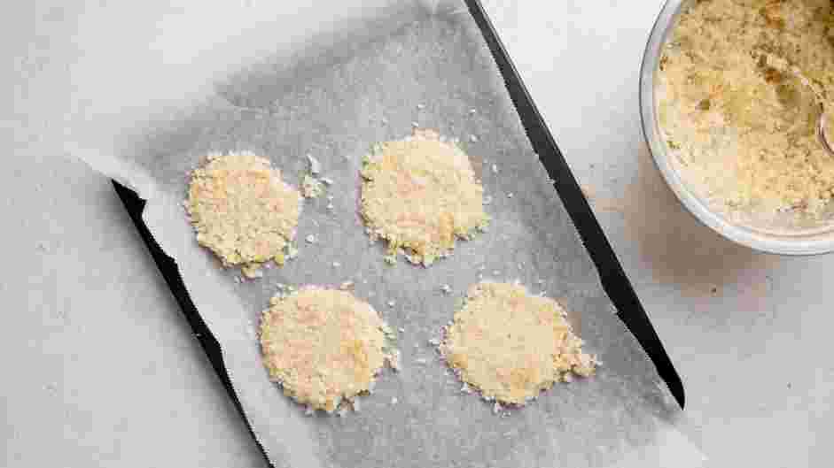 Cauliflower Chips Recipe: Scoop four teaspoons of the mixture and place it on your prepared sheet pan.