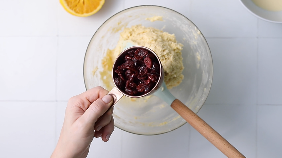 Cranberry Orange Scones Recipe: Stir in the remaining egg mixture to the flour mixture until just combined.