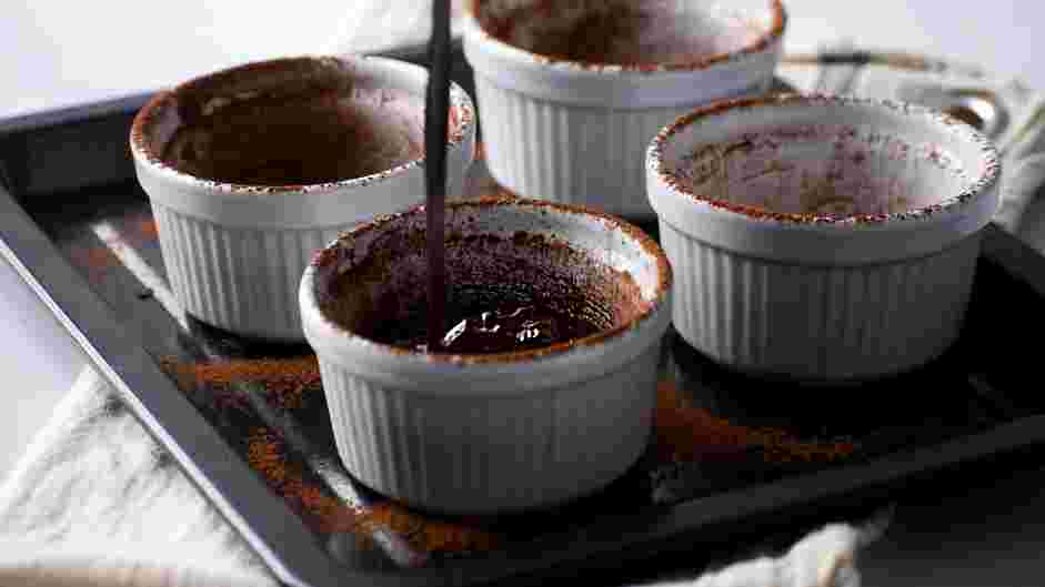 Chocolate Lava Cake Recipe:
Divide the batter between the four baking dishes.