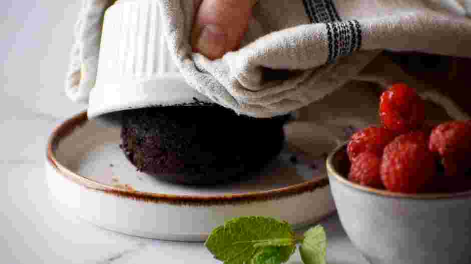 Chocolate Lava Cake Recipe: Let cool for 1 minute before inverting it onto serving plates.