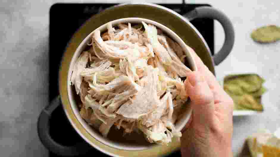 Greek Lemon Chicken Soup Recipe: 
Return the soup to low heat and add the chicken and dill.