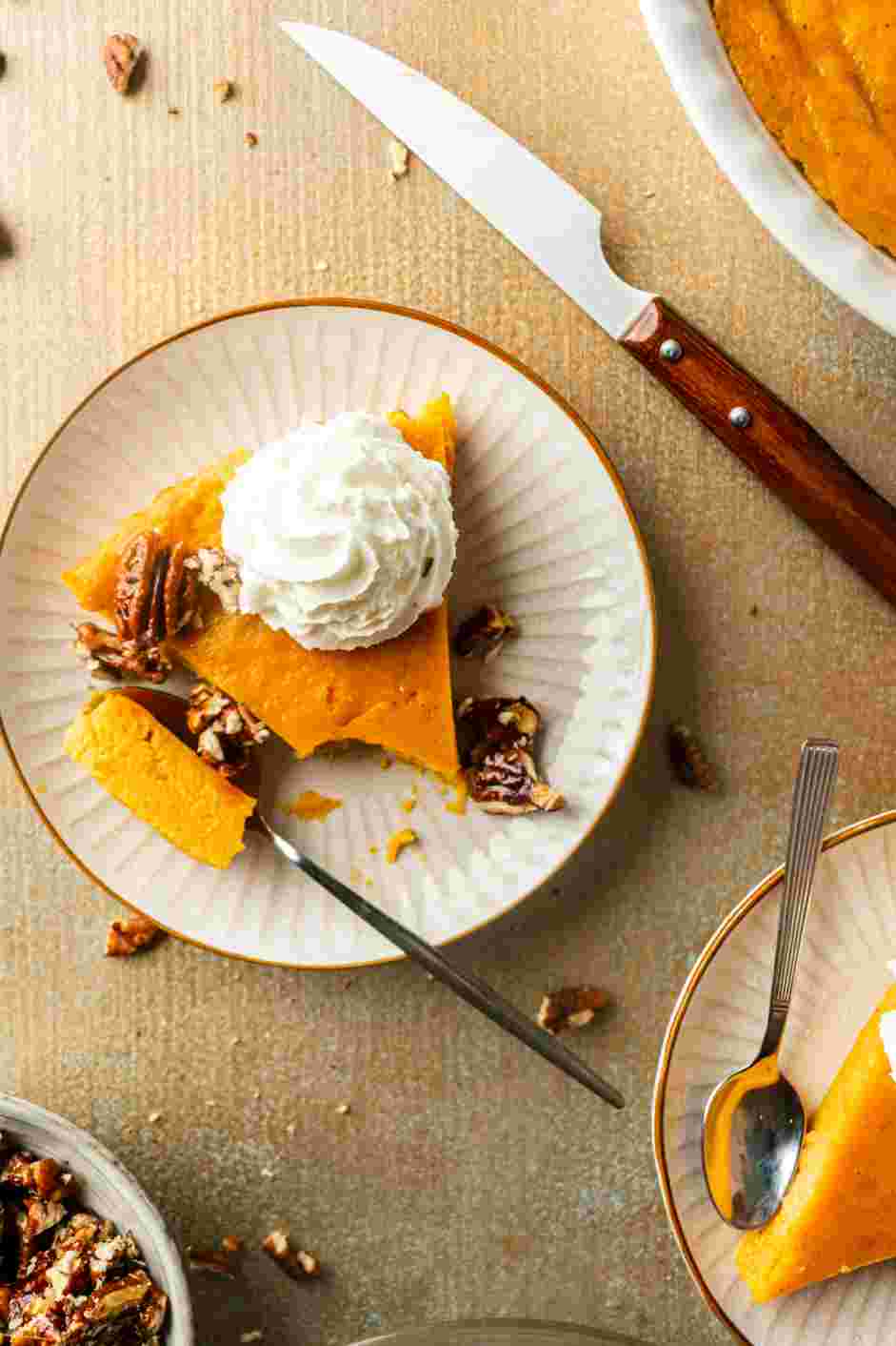 Crustless Pumpkin Pie Recipe: Serve immediately paired with your favorite hot beverage.