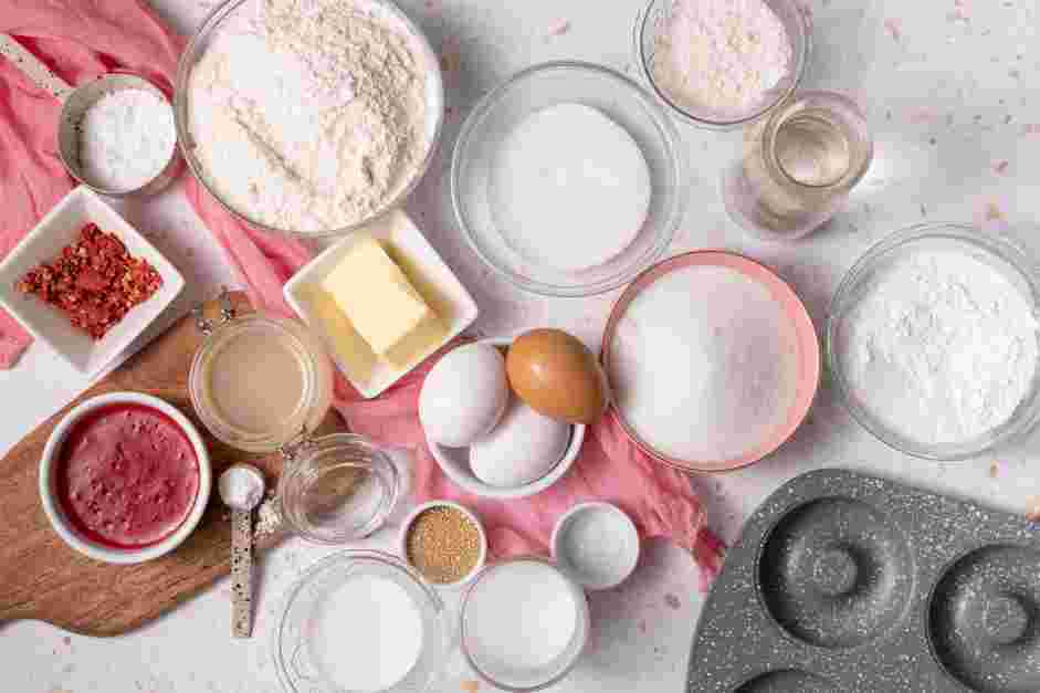 Strawberry Donuts Recipe: 
Measure and prep all ingredients.