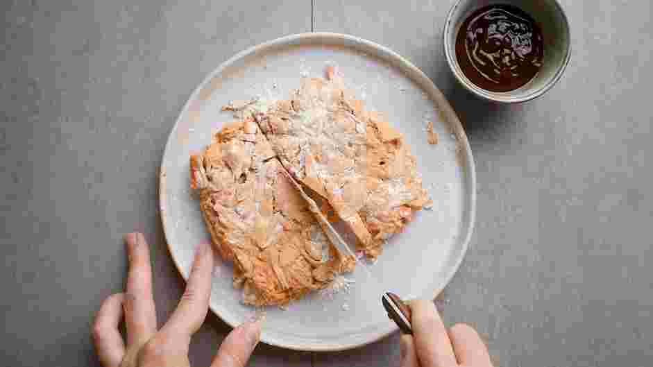 BBQ Jackfruit Recipe: Form the mixture into a loaf shape and cut it into two equal parts, creating two flat rectangular loaves.