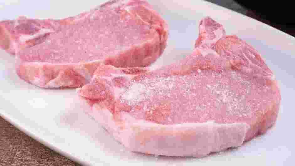 Skillet Pork Chops Recipe: 
Generously season both sides of the pork chops with the salt mixture.