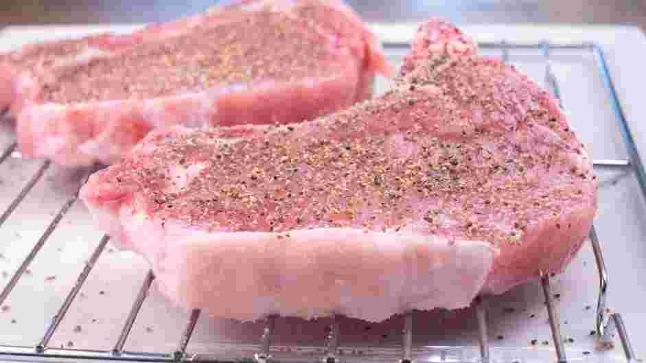 Skillet Pork Chops Recipe: When ready to cook, remove the pork chops from the refrigerator.