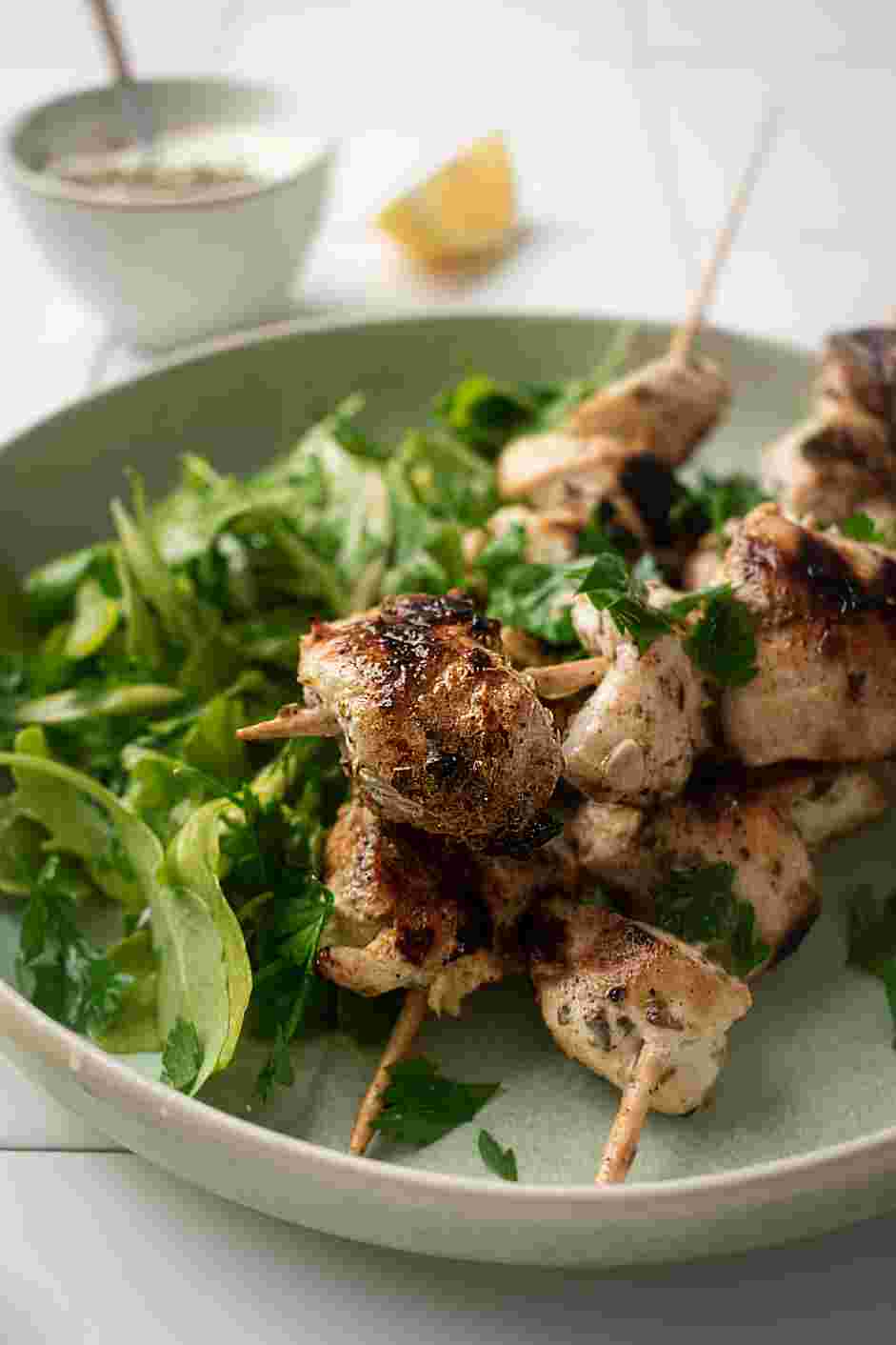 Yogurt Marinated Chicken Recipe: 
Use tongs to slide the chicken off the skewers and onto a serving platter, if desired.