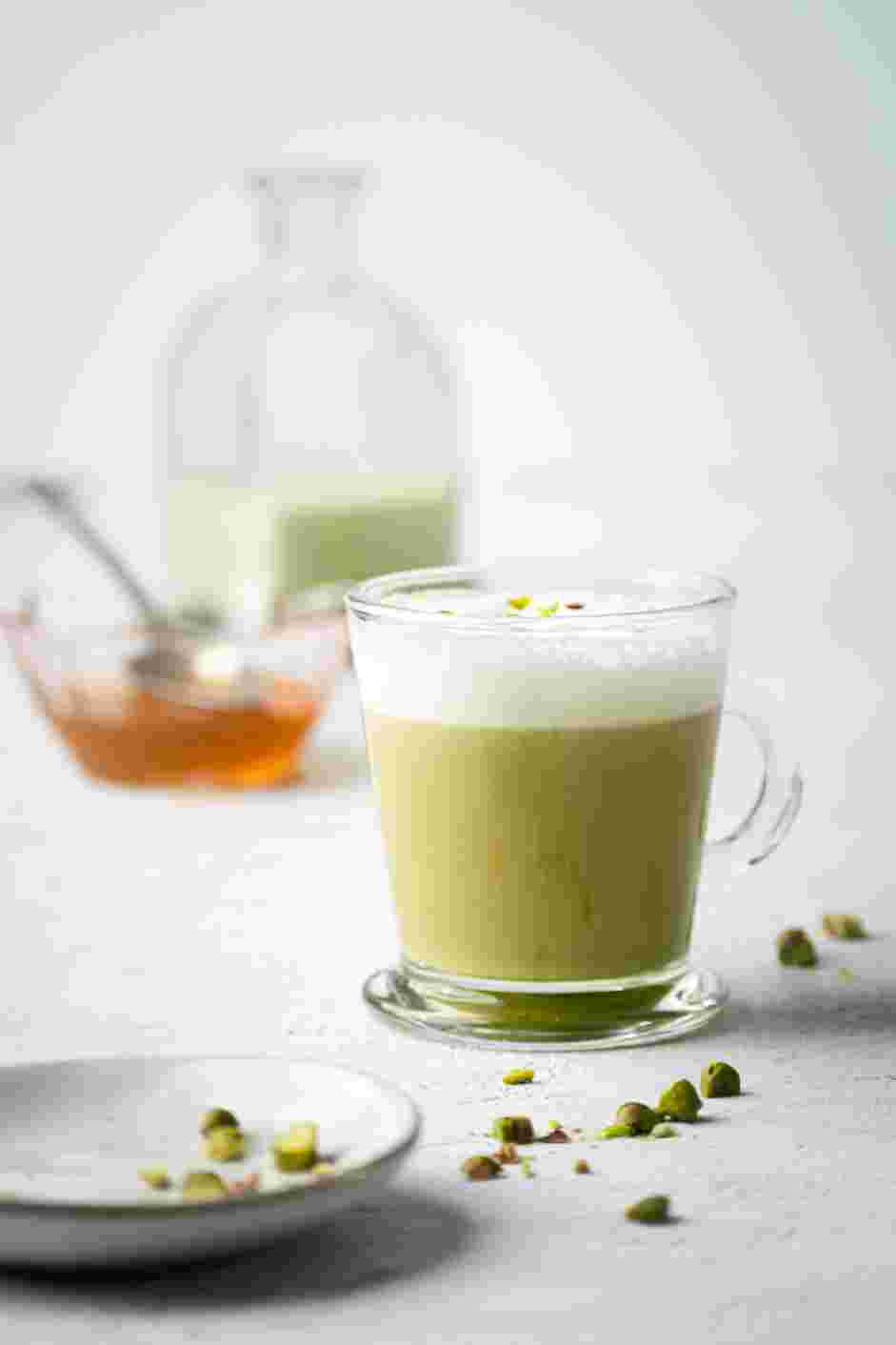 Pistachio Latte Recipe: Garnish the latte with chopped pistachios and enjoy!