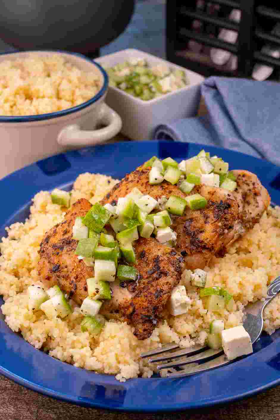 Greek Chicken Recipe: Top with the cucumber relish and serve with 