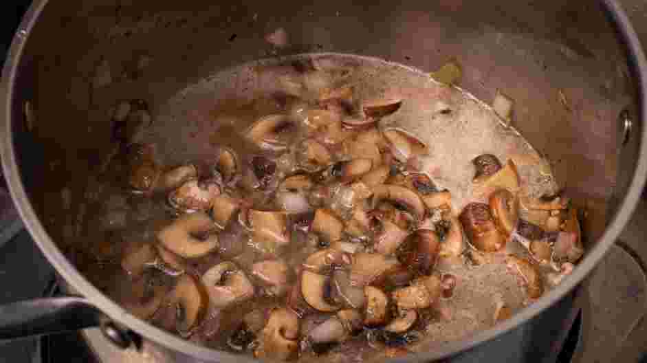 Mushroom Bisque Recipe: If the mushrooms did not give off much liquid, add the vegetable broth.