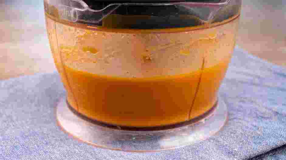 Thai Red Curry (Vegetarian) Recipe: In a blender, blend the coconut milk, coconut sugar and red bell peppers until smooth.