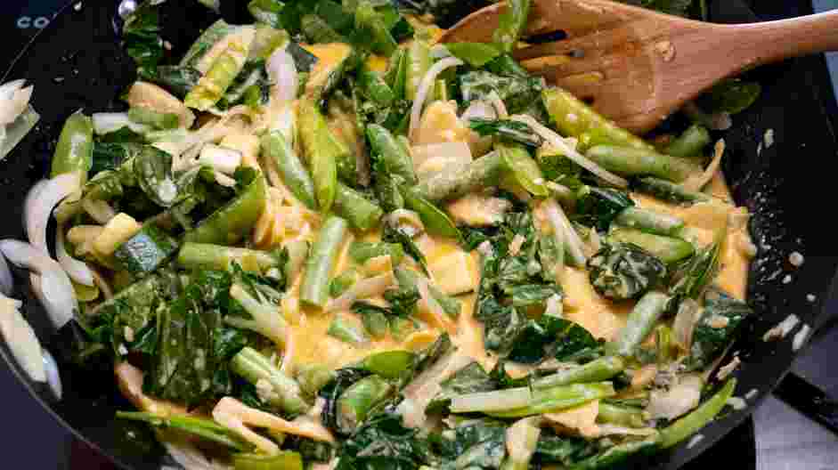 Thai Red Curry (Vegetarian) Recipe: Stir in the reserved coconut milk blend.