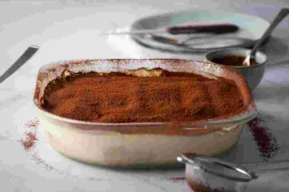 Italian Tiramisu Recipe: Cover the dish with plastic wrap and refrigerate for 4 hours or overnight.