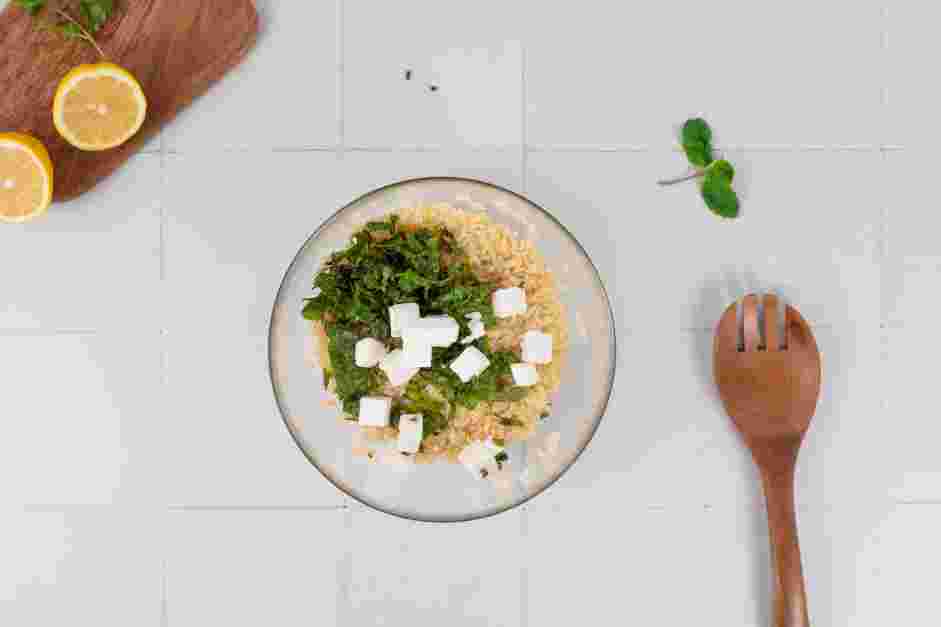 Lemon Orzo Recipe: Add the lemon juice, mint and feta to the orzo pasta.