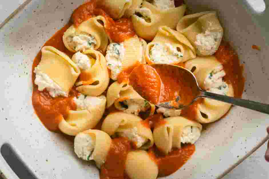 Ricotta Stuffed Shells Recipe: Pour the rest of the marinara sauce on top and around the stuffed shells.