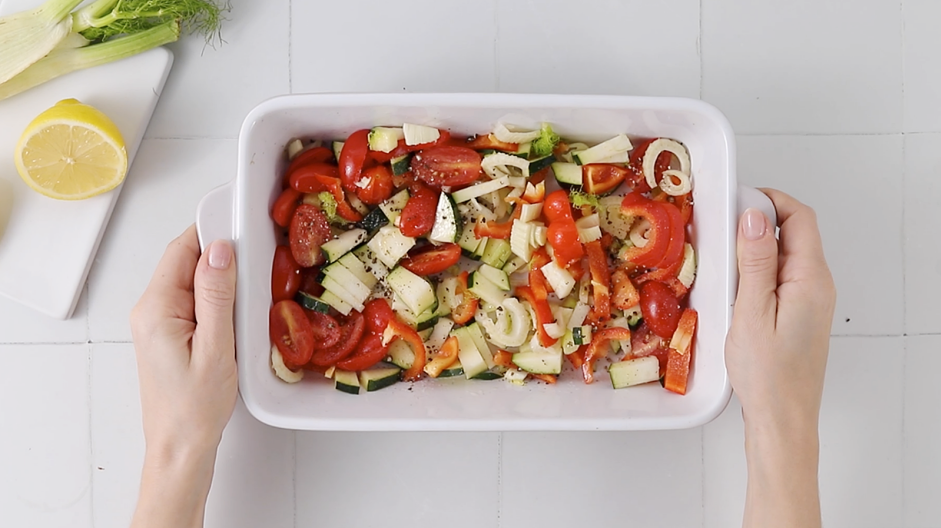 Vegan Pasta Salad Recipe: Preheat a stovetop or charcoal grill and lightly oil with olive oil.