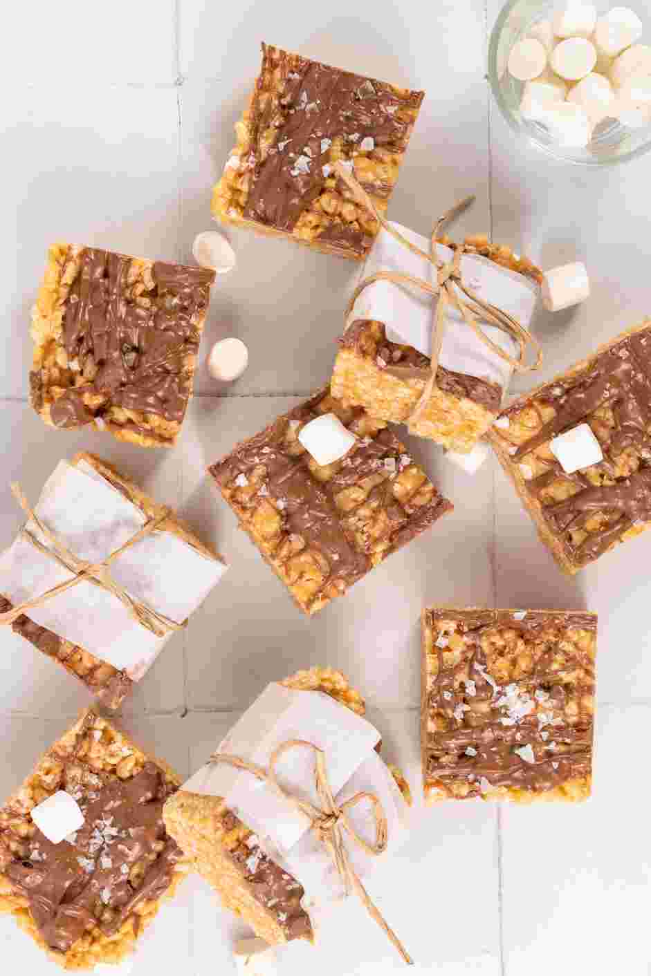 Peanut Butter Rice Krispie Treats Recipe: Cut into squares and serve.