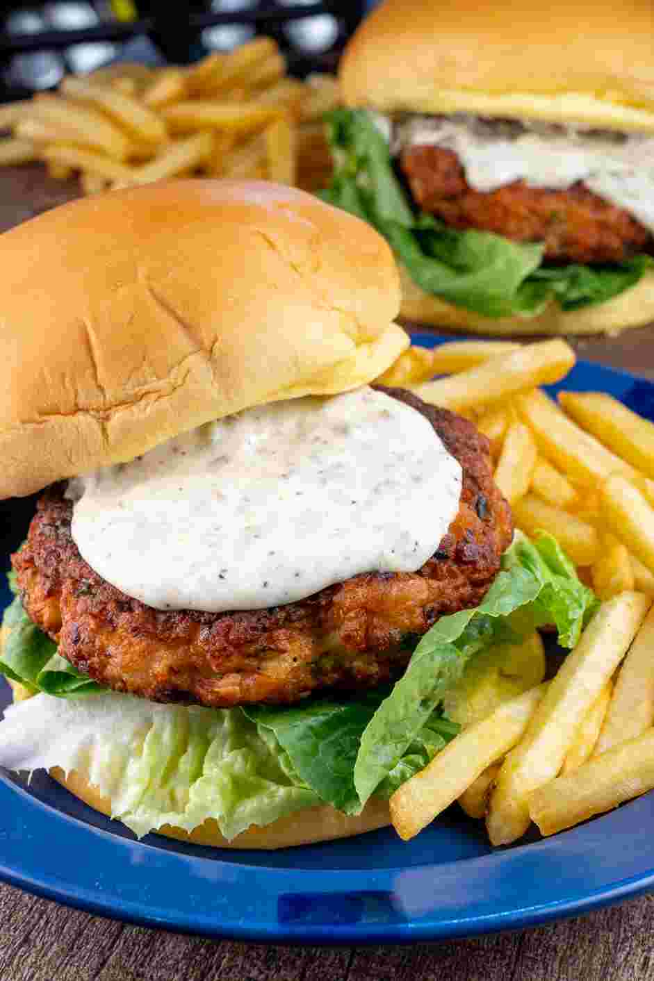 Shrimp Burger Recipe: 
Add crisp lettuce on the bottom half of each bun.