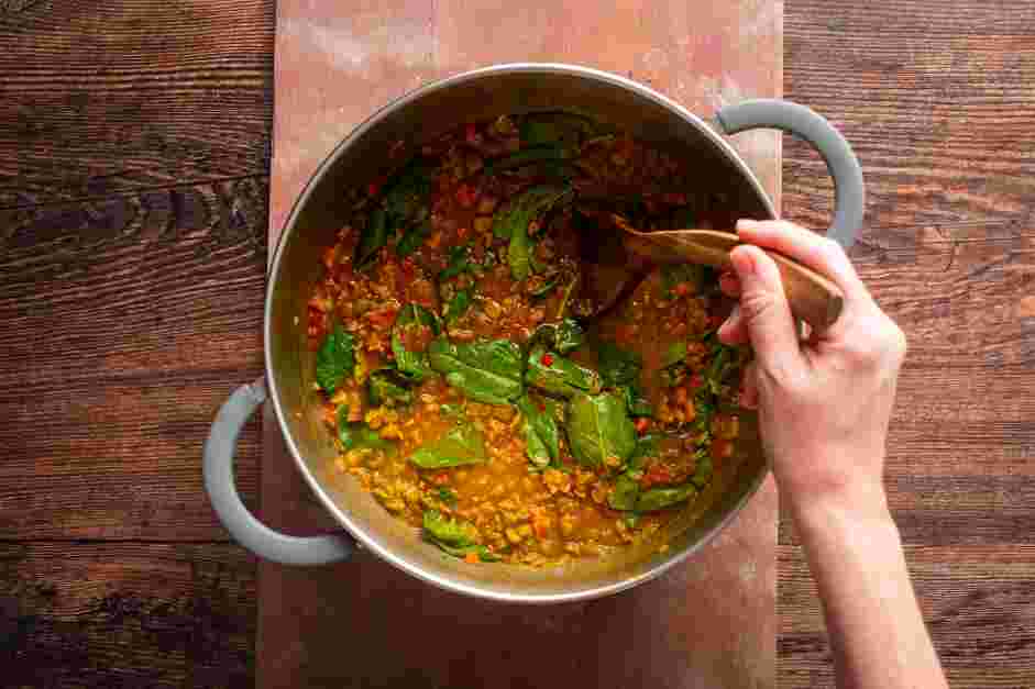 Vegan Lentil Soup Recipe: Stir in the baby spinach until just wilted.