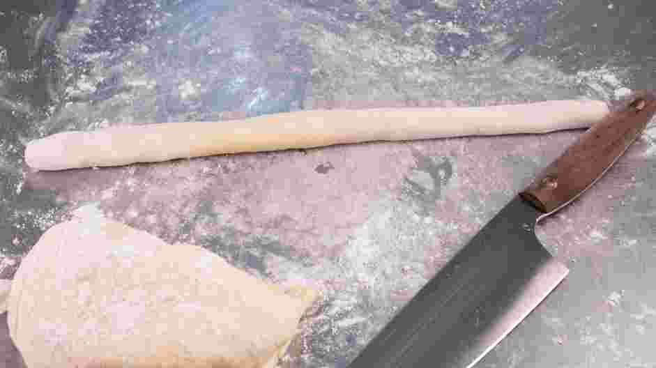Italian Gnocchi Recipe: Cut a piece of dough and roll it into a ½-inch thick cylinder.
