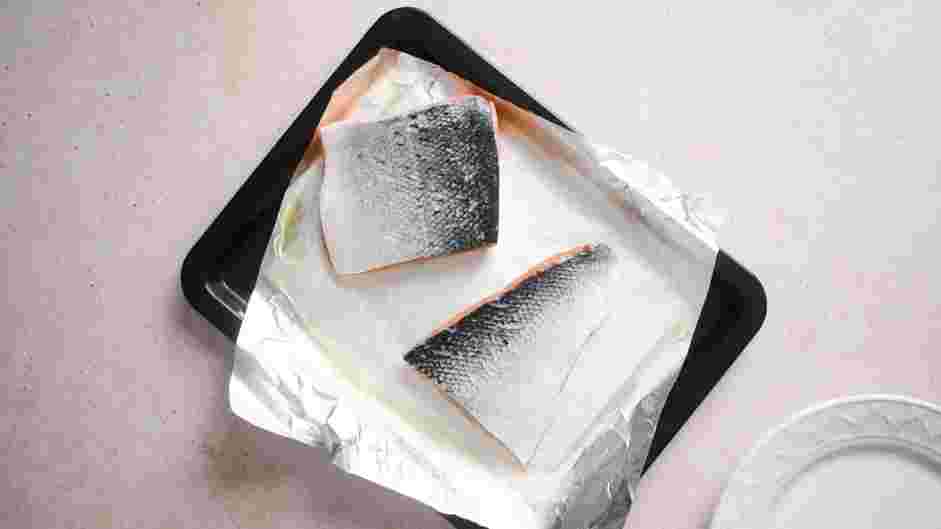 Simple Sake Salmon Recipe: 
On a broiler-safe baking pan, spread the olive oil evenly.