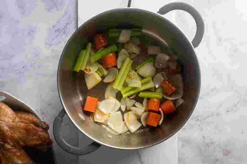 Turkey Stock Recipe: 
In a large stockpot over medium-high heat, heat the oil.