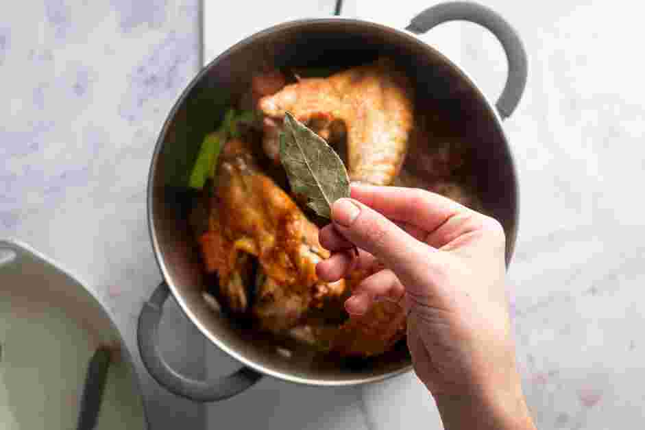 Turkey Stock Recipe:
Add the thyme, parsley, peppercorns and bay leaf to the pot.