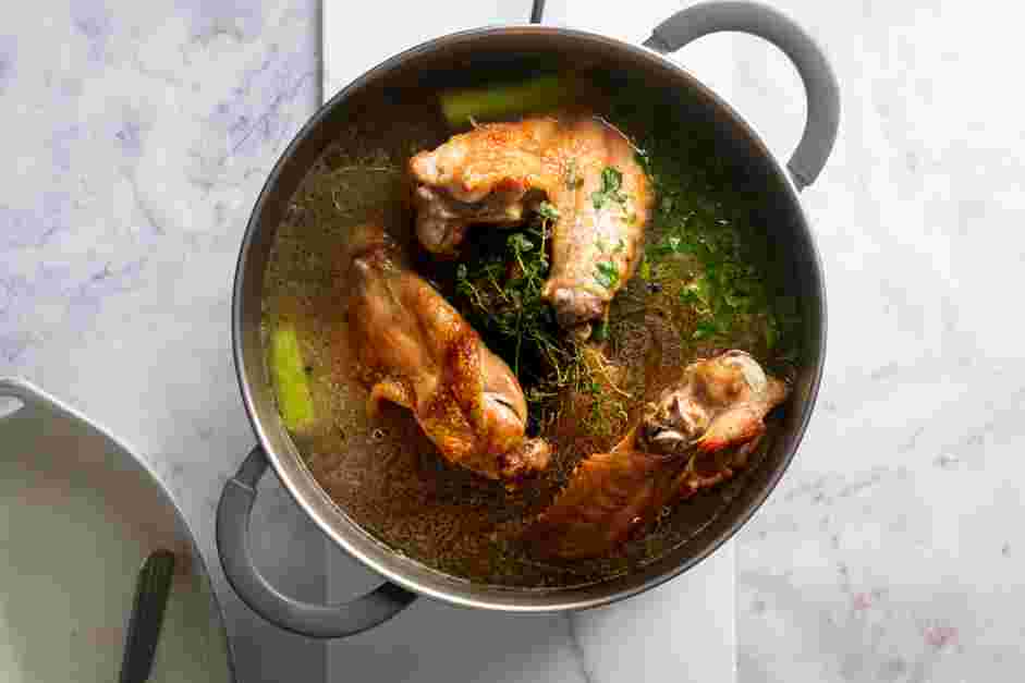 Turkey Stock Recipe: 
Turn the heat to high and bring the water to a boil.