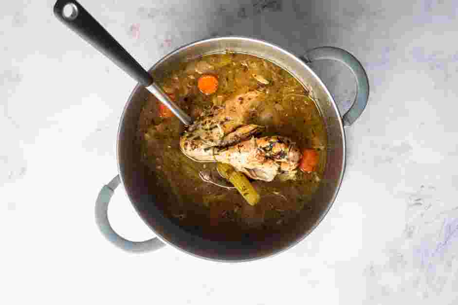 Turkey Stock Recipe:
Using a fine-mesh strainer, strain the stock into a large bowl.