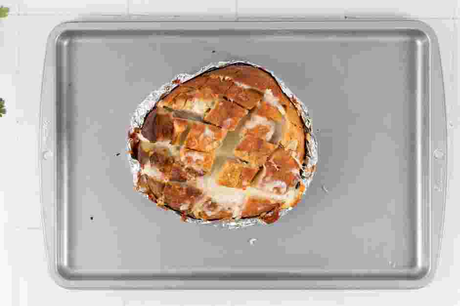 Pull Apart Bread Recipe: Remove the bread from the oven and the top piece of aluminum foil.