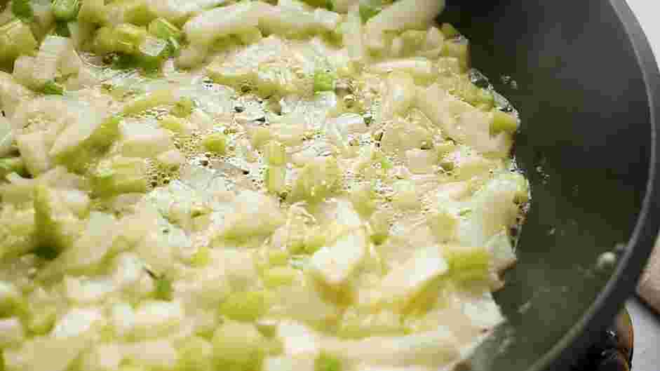 Sausage Stuffing Recipe: Once the butter has melted, add the onions and celery.