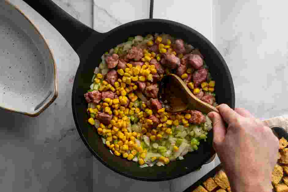 Sausage Stuffing Recipe: Stir in the reserved sausage, corn kernels, salt and pepper.