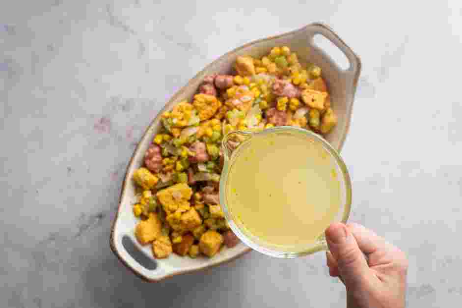 Sausage Stuffing Recipe:
Transfer the mixture to a 9x13-inch baking dish and drizzle with the chicken or